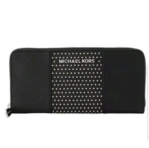 Michael Kors black leather wallet w/ micro-studs